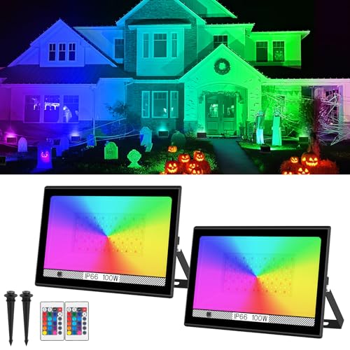 Image of T-SUN RGB Led Flood Light 100W,Outdoor Flood Light 1000W Equivalent 10000Lm Christmas Light Color Changing Led Stage Lights IP66 Waterproof Landscape Lights with Remote Outdoor for Garden Yard