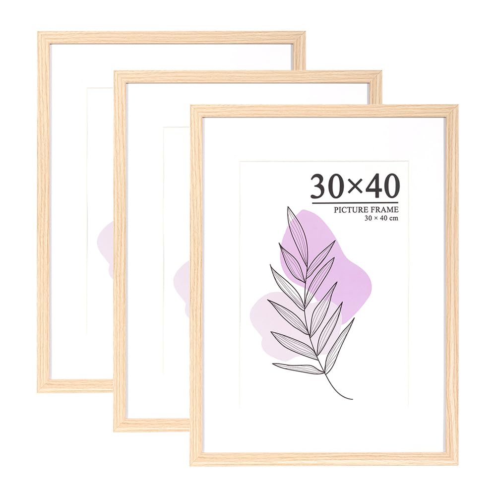 Baoee Oak Picture Frame 30×40Cm With Mount,Set Of 3, Photo Frame With Acrylic Glass,30×40Cm Poster Frame,Certificate,Freestanding And Wall Mountable