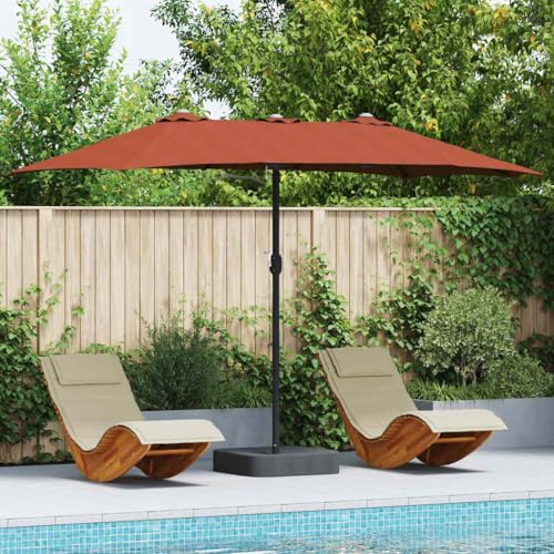 Sombrilla de jardín terracota, rectangular, 385 x 209 x 244 cm, parasol plegable para terraza, jardín y exterior de acero de poliéster resistente con protección UV, manivela de mano
