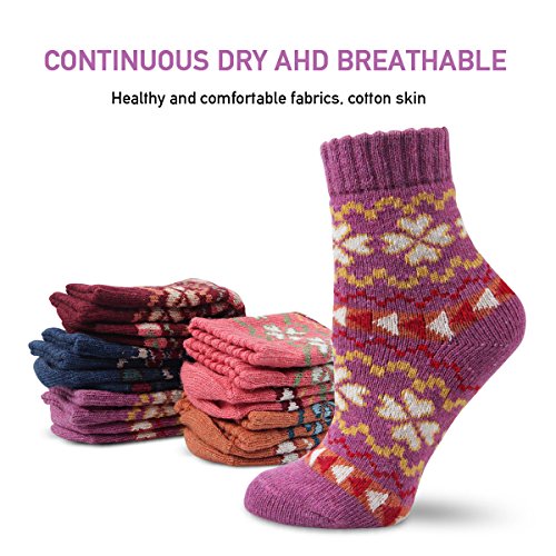 Image of Winter Women Socks 5 Pairs Vintage Wool Casual Thermal Crew Socks