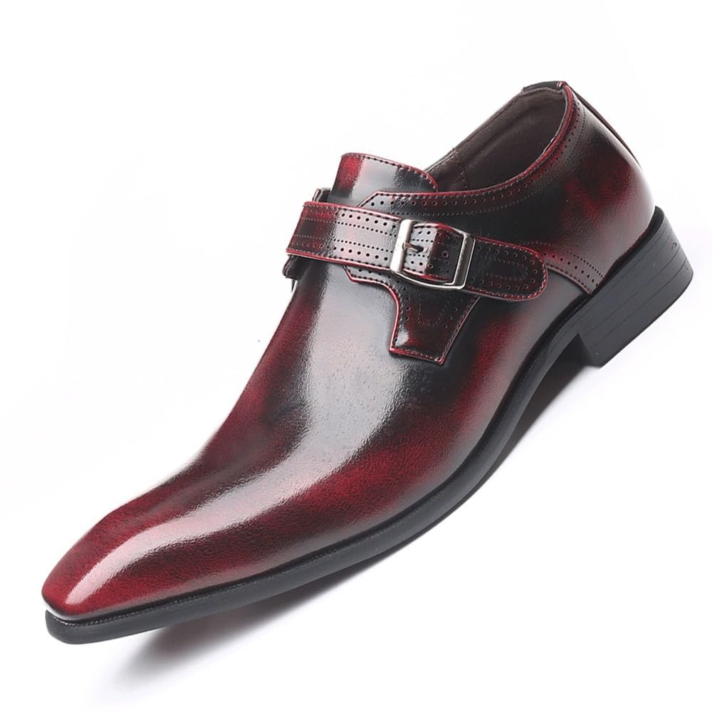 Mens Wedding Office Leather Oxford Buckle Dress Shoes Business Pointed Toe Tuxedo Lace Up Comfortable Classic Fashion Formal