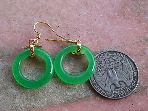 Yellow Gold Plate Icy Green JADE Earring Earrings Circle Donut 100740 20mm X 4mm