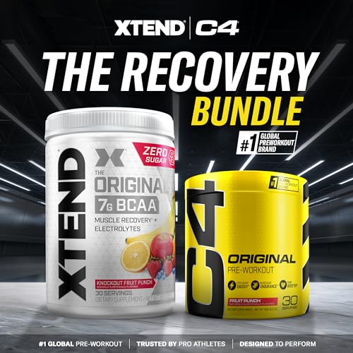 Image of Xtend Cellucor Pre Workout & BCAA Bundle, C4 Original Pre Workout Powder, Fruit Punch, 30 Servings BCAA Powder, Knockout Fruit Punch, 30 Servings