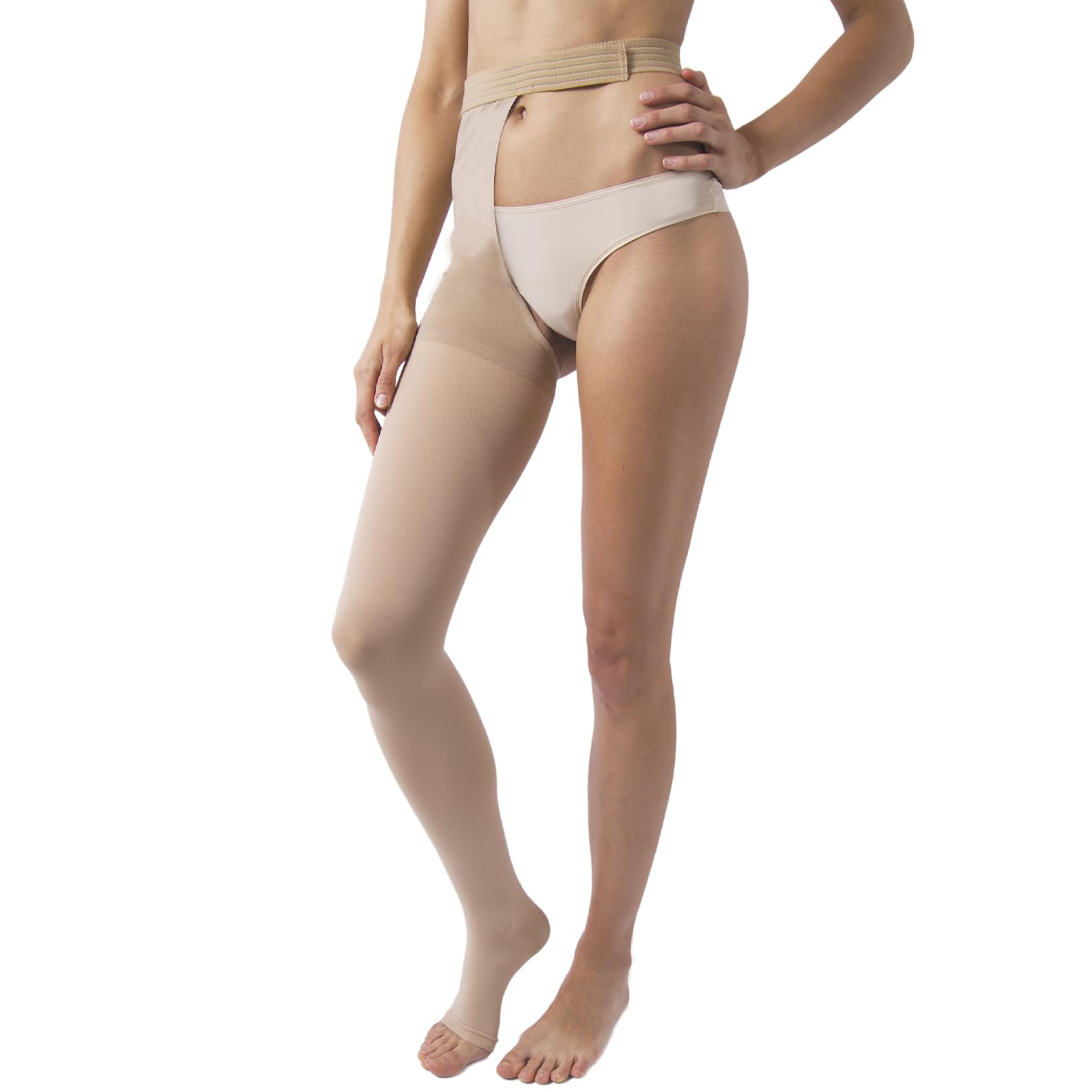 Beman 404A - Monocollant Medicale in Cotone K1 Sinistro o Destro Classe 1, Compressione Graduata 15-21 mmHg, Punta Aperta Unisex, Tallone Rinforzato e Cuciture Piatte