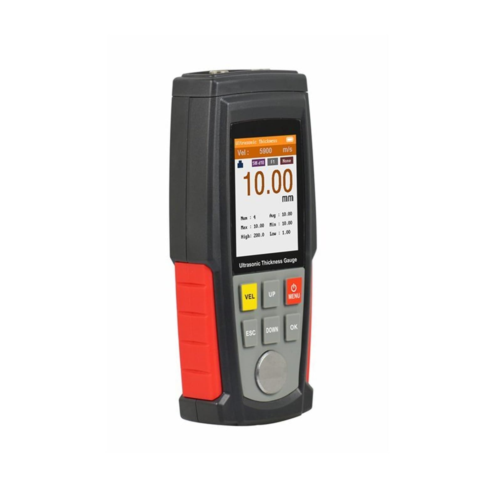 Grubościomierz, Przenośny ultradźwiękowy miernik grubości 1,00~225,0 mm Cyfrowy test grubości blachy z tworzywa sztucznego Kolorowy wyświetlacz LCD, Miernik głębokości farby