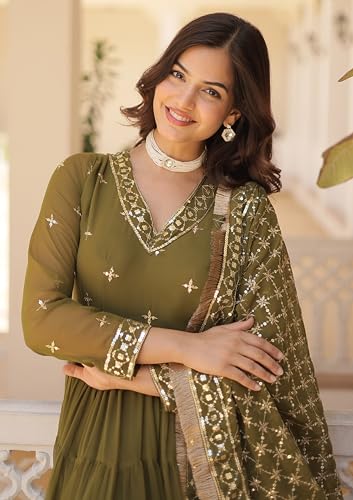 Image of Wedani Georgette Sequins Embroidered Work Anrakali Kurta Set for Women