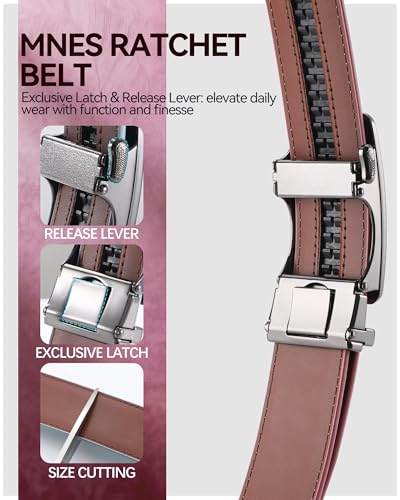 Image of VONMELLI Mens Belt Genuine Leather Ratchet Belt for Men Dress | Adjustable Buckle, Trim to Fit, for Men Pant Jeans, Business & Casual Wear, Smooth Sliding