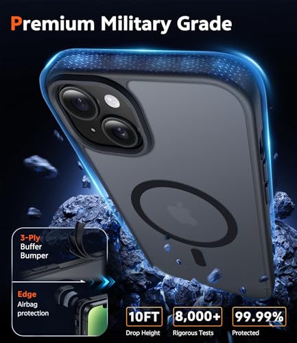 Image of FNTCASE for iPhone 14 Plus Case: Matte Magnetic Phone Cases Compatible with Magsafe Slim Anti Yellowing Military Grade Drop Protection Rugged Protective Translucent Cell Phone Cover (C-Black)