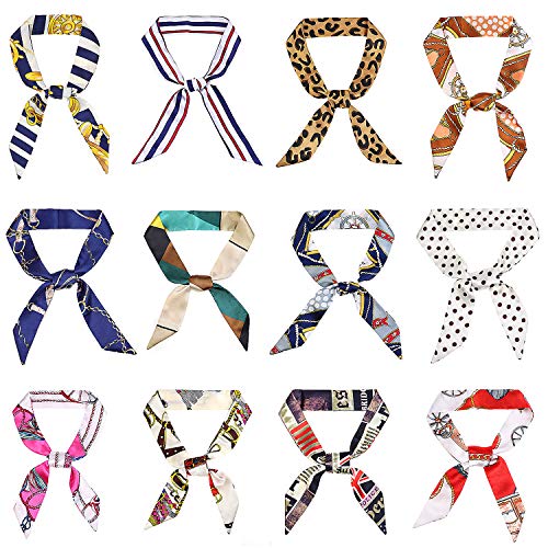 Lamdgbway 12 pcs Hairband Head Scarf Handbag Ruban Neckerchief Scarf pour les femmes (12 Styles - 2) Cover