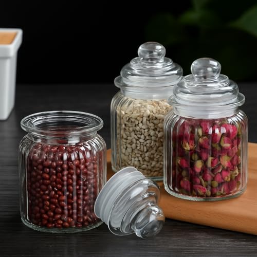 Image of S.K. SALES 350ml Glass Storage Jar Set of 3 | Round Transparent Airtight Containers with Lids | Multipurpose Kitchen Storage Jars for Spices, Snacks, Dry Fruits & Food Items