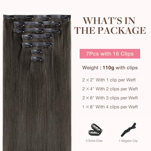Image of GOO GOO Clip in Hair Extensions Real Human Hair, Remy Human Hair Extensions Clip ins for Women, Natural Human Hair, 14inch 110g 7Pcs, 1C Mocha Brown