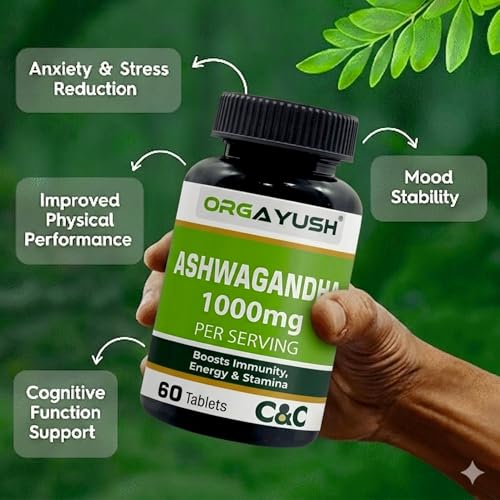 Image of Organic Ashwagandha 1000mg Tablets - Energy, Strength & Stamina Support Supplement, Stress Support & Sleep Wellness Formula with Himalayan Ashwagandha (Pack of 3)
