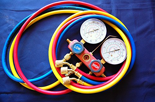 R410A Manifold Gauge Set With 5Ft High Pressure Hose Set Aluminum Alloy Block Frame For R410A R22 R134A And R404A,One Tool Does It All Professional Charging Diagnosis Recovery Services Kit #TOP1