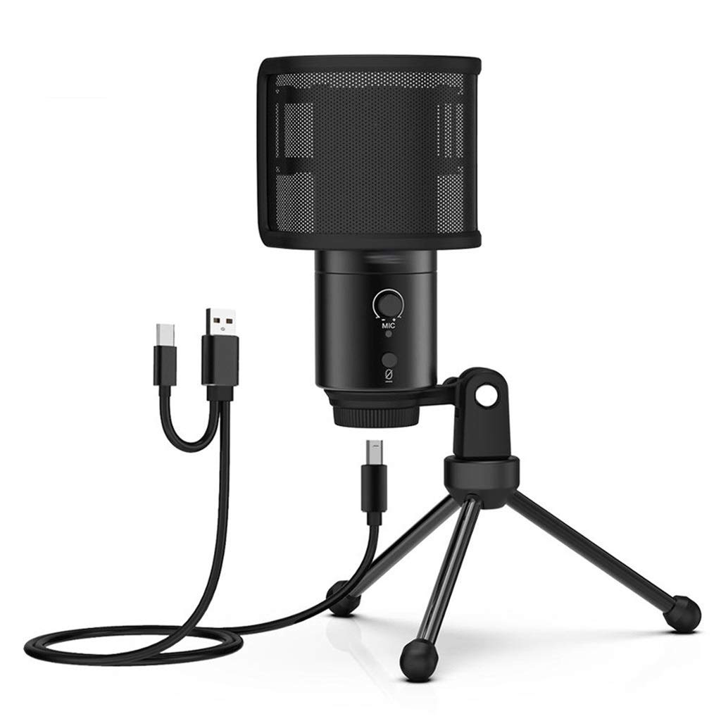 Microphone USB pour chant et karaoké sur ordinateur avec support de table stable