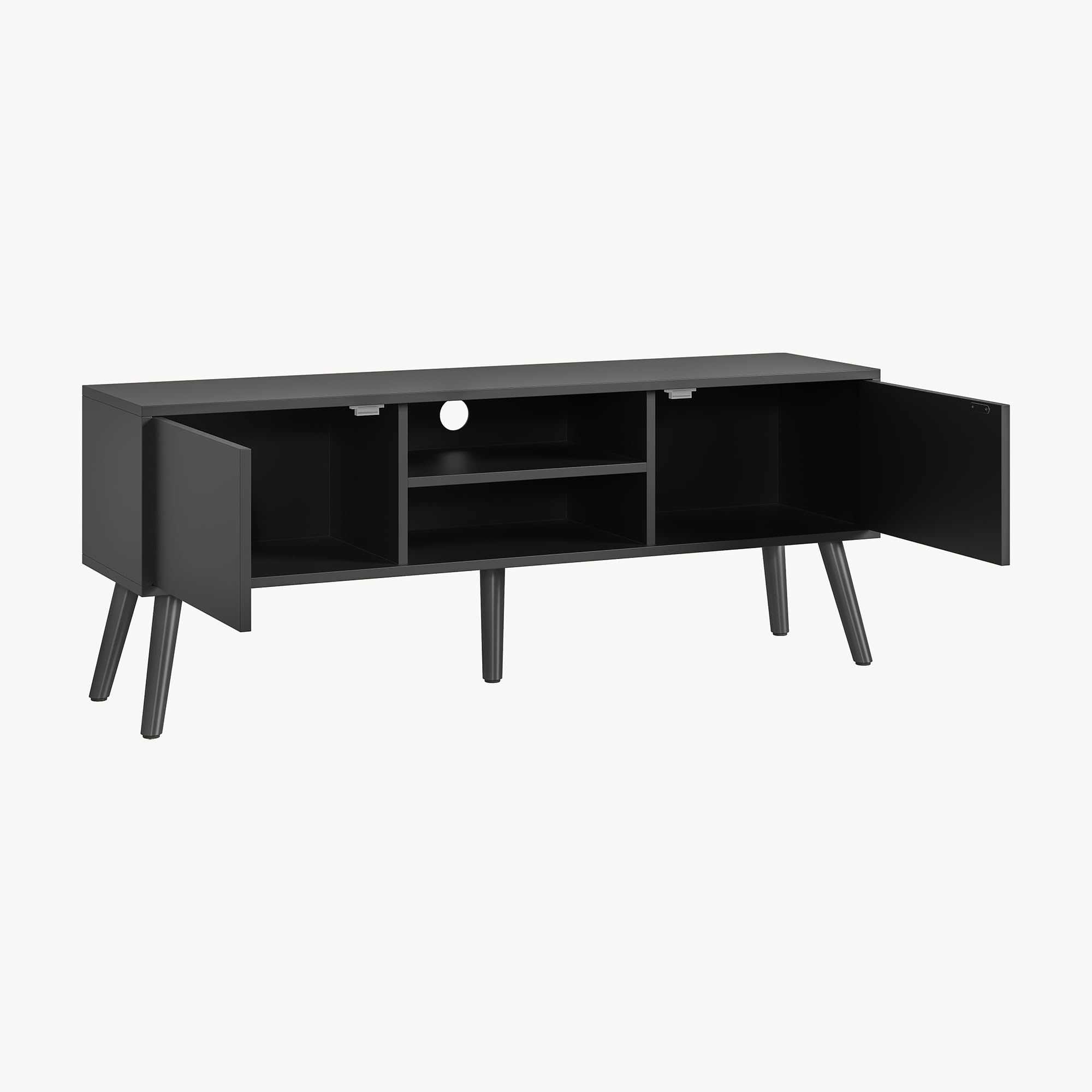 [en.casa] Mesa de Tele Eskilstuna 120 x 29,5 x 46,5 cm Soporte de Televisión Cómoda Mueble de salón para TV 2 Puertas y 2 Estantes Abiertos 5 Patas Almacenamiento Gris Oscuro y Negro