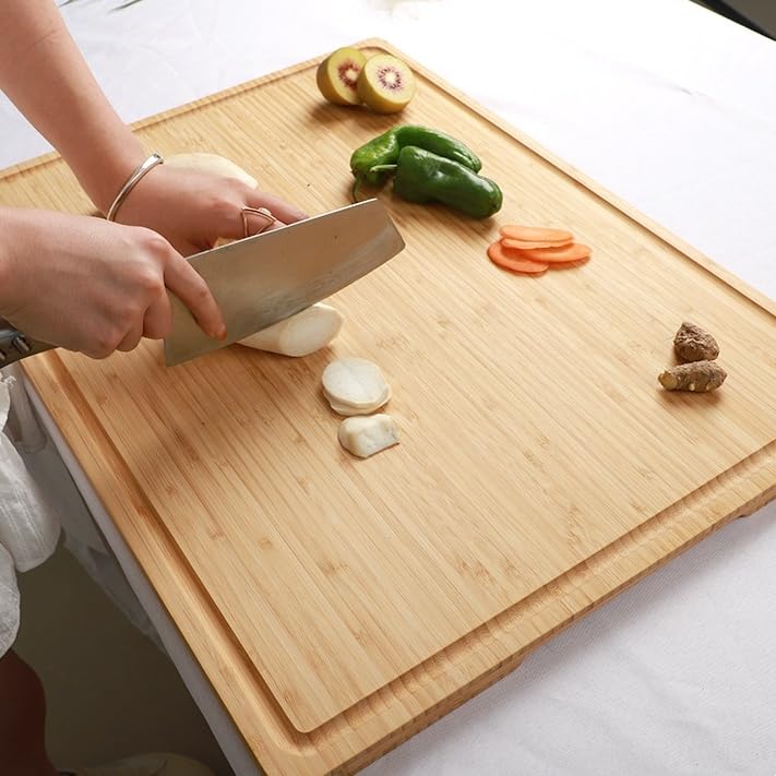 BRAVECOW Bambus Schneidebrett Extra Groß 61.0 cm Holz Metzgerblock Spüle Schneidebrett 60x45x2cm Home Knetbrett Fleisch, Gemüse, Obst, Brot, BBQ