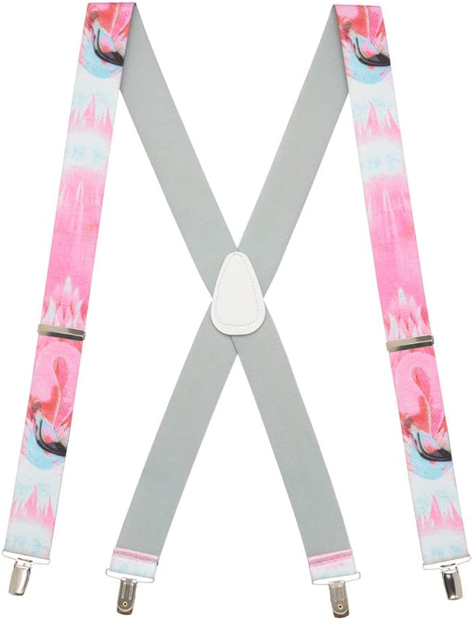 Suspender Store Novelty Flamingo Suspenders - 1.5-Inch Wide Elastic - X-Back - Clip - 3 Sizes