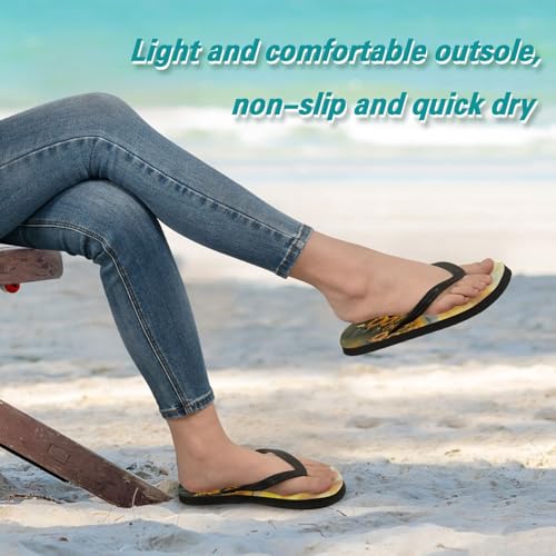 CEBUGI Unisex Flip Flop -Flat Sandal -NonSlip Couple Slippers -Natural Rubber Foam Soles Ultimate Comfort and Durability for Indoor Outdoor|Sunflowers Field3