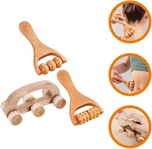 Miniatura 6 de 3pcs Herramientas de rodillo de masaje de madera Manual Masaje de madera Rodillo de masaje de espalda de madera Rodillo de mano para cuello Pierna