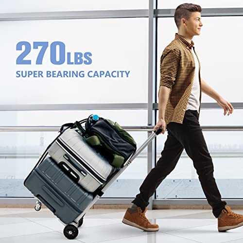 Portable Folding Luggage Cart with Tank Wheels for Travel, Shopping, Office - 270 LBS Capacity