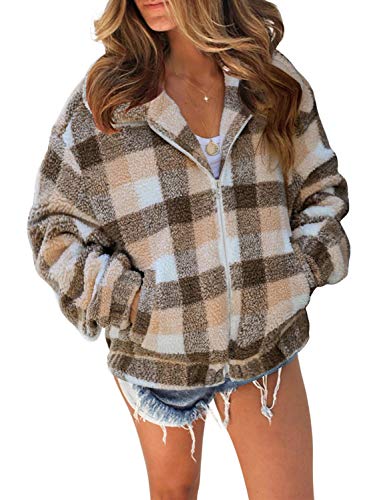 Chase Secret Winter Full Zipper Open Front Pocketed Sweater Jackets for Women Outerwear Brown XX-Large