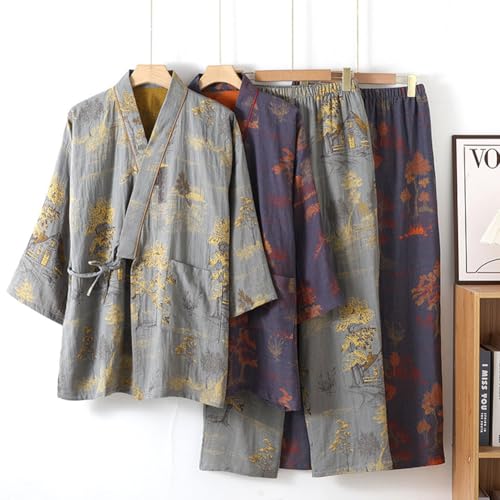 OWLONLINE Lockerer japanischer Kimono-Pyjama für Herren, Nachtwäsche, Größe M–F7