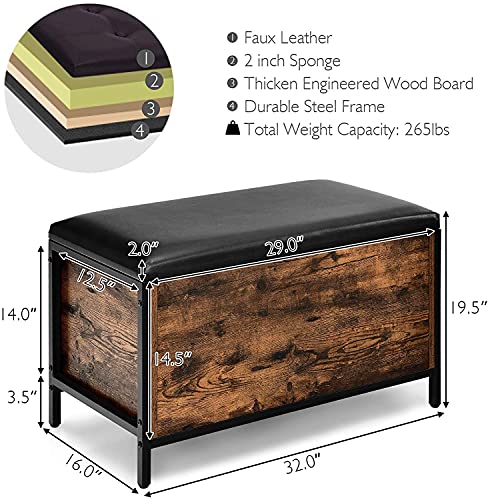 Shoe-Storage-Bench-with-lid-Bed-End-Bench-wPadded-Seat-PU-Leather-Flip-Top-Storage-Ottoman-Entryway-Storage-Stool-for-Bedroom-Hallway-Living-Room-Entryway-Vintage-Brown Shoe Storage Bench with lid Bed End Bench wPadded Seat PU Leather Flip Top Storage Ottoman Entryway Storage Stool for Bedroom Hallway Living Room Entryway Vintage Brown