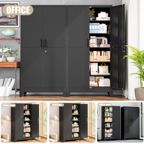 Image of PAOFIN Metal Kitchen Pantry Storage Cabinet with Lock Doors and Shelves