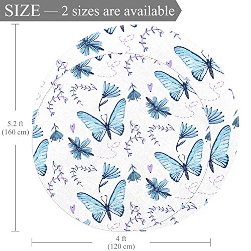 Tapis rond papillons et fleurs bleus pour chambre à coucher et salon cosy