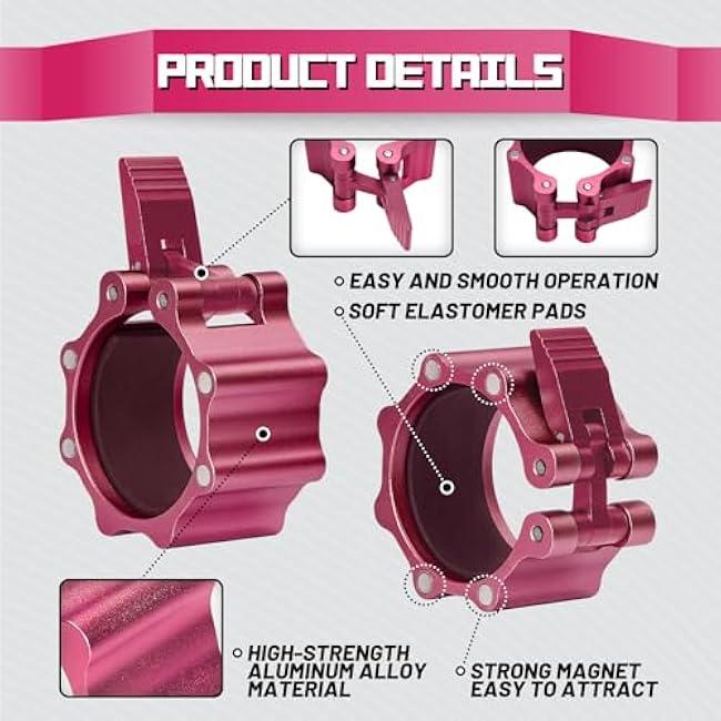 RitFit 2-Inch Magnetic Barbell Collars Locking Clamps - Heavy Duty Aluminum Alloy, Quick Release with Non-Slip TPR Pads for Olympic Weightlifting Powerlifting Training (Pair)