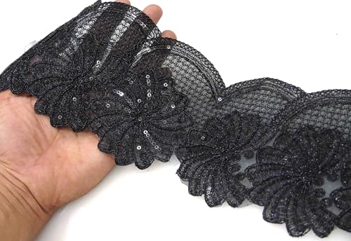 Image of Strala Red Color Laces for Dresses, Sarees, Lehenga, Suits, Bags, Decorations, Borders, Crafts and Home Decor,Blouse (3mtr) Design-801 (Black)