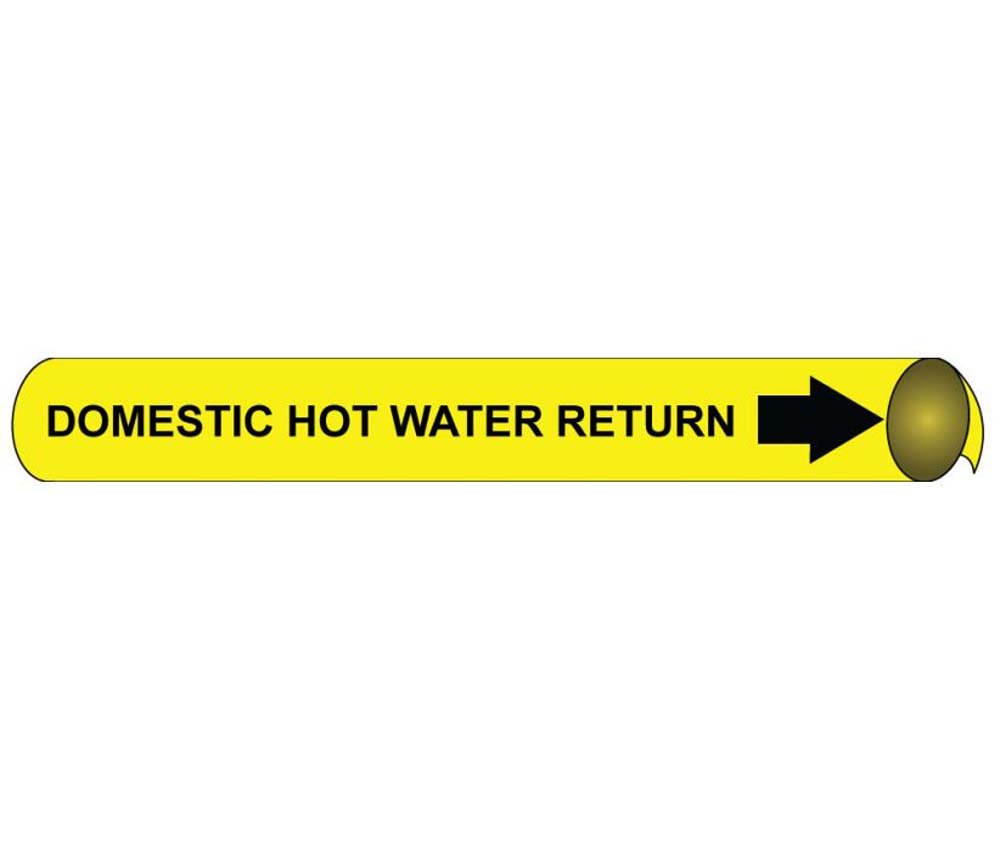 NMC C4037"Domestic Hot Water Return" Precoiled Pipe Marker, Fits 2 1/2"-3 1/4" Pipe, Black/Yellow