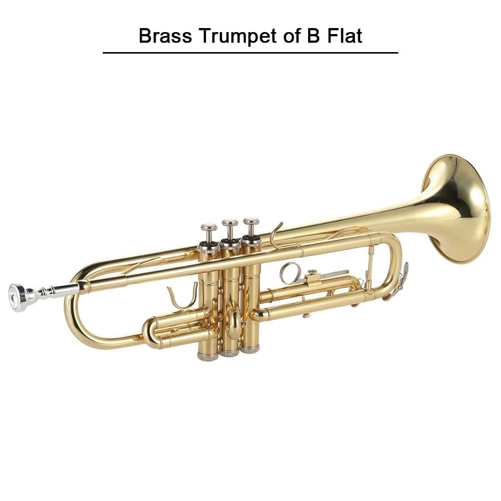 trąbka instrument Trąbka Bb płaski mosiężny pozłacany instrument dęty blaszany z ustnikiem trąbkowym futerałem na pasek