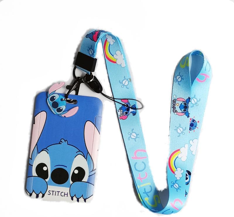 Cute Cartoon ID Holder For Student Campus Bus Card Set Hanging Rope Transfer Id Card boy ID holder Boy badge holder(Blue)