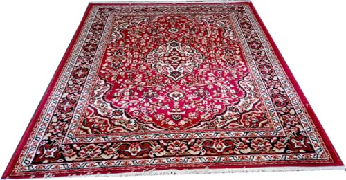 Image of Sifa Carpet Anti Skid Floral Polyster Rectangular Carpet (5X7 Feet, Red Color)