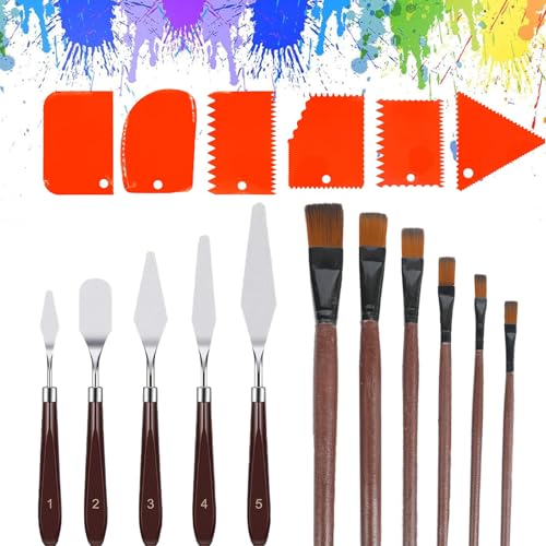 GVSS 17 Pièces Set Pinceaux Peinture Acrylique, 5 Couteau Peinture en Acier Inoxydable,6 Spatule Peinture Plastique,6 Pinceaux Nylon,Pour...