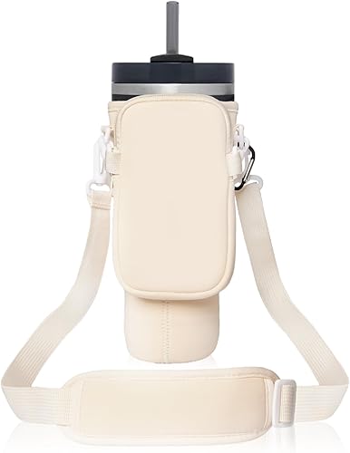Tiassis Bolsa de transporte para botella de agua para vaso Stanley de 40 onzas, soporte para botella de agua con bolsillo extraíble para teléfono y