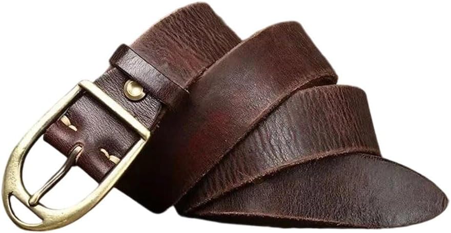 Men's Vintage Leather Belt - 3.8 cm Solid Cowskin with Copper Buckle for Jeans