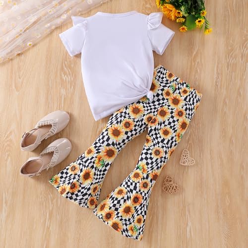 Image of Ayzozuy Kids Toddler Girl Clothes Letter Print Graphic Top + Leopard Print Flare Leg Pants 2PC Summer Clothing Set