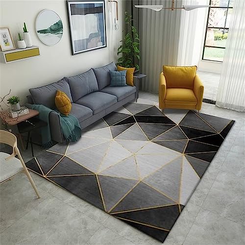 Tapis chambre motif triangle gris grand format lavable pour salon moderne