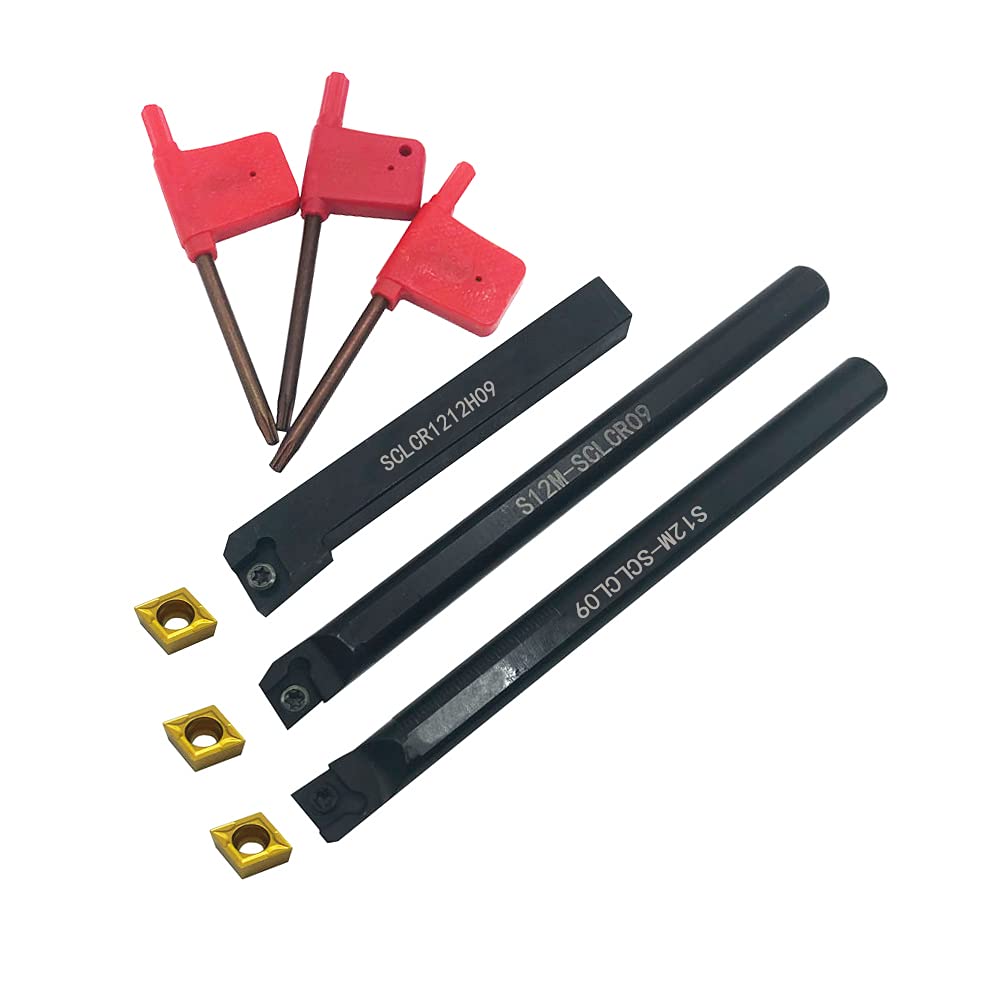 GBJ 1/2“ SCLCR SCLCL1212H09 S12M-SCLCR09 Lathe Turning Holders Boring Bars with 3pcs CCMT32.51 Turning Inserts for Steel and Stainless Iron (S12M-SCLCR09+S12M-SCLCL09+SCLCR1212H09)