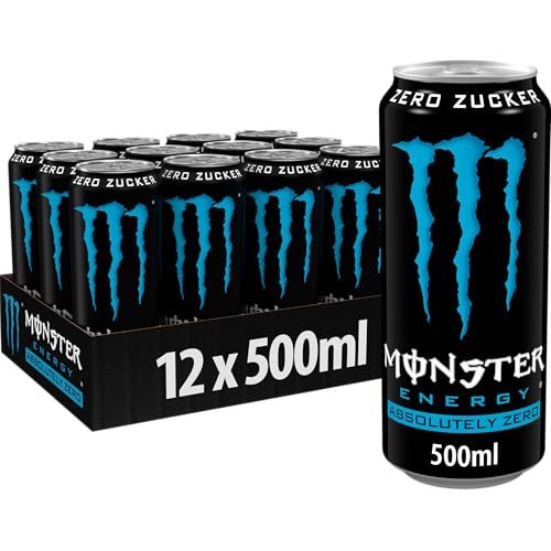 Canette Monster Energy Absolutely Zero, Boisson Énergisante Sans Sucre, Energy Drink, avec Taurine et Caféine, Pack de 12, 12 x 50 cl