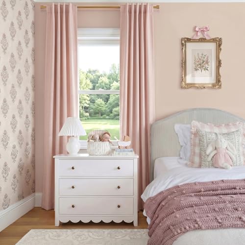Image of INOVADAY 100% Blackout Curtains for Bedroom, Blush Pink Black Out Curtains 63 Inch Long, Clip Rings Linen Blackout Drapes, Thermal Insulated Room Darkening for Living Room, 2 Panels - W50xL63