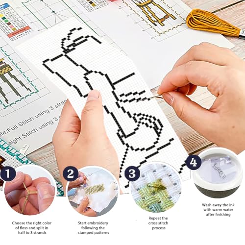 Image of ACRNIGHEET 6PCS Cross Stitch Bookmark Kit for Beginner Stamped Cross Stitch Kits for Adults Abstract DIY Tassel Embroidery Bookmark Kits Needlepoint Kit with Instructions Craft Gift 8.5''x3'' 11CT