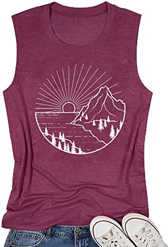 Sun Graphic Tank Tops for Women Cute Cotton Hiking T Shirt Summer Casual Sleeveless Roundneck Workout Outdoor Mountain Tank Tops(Purple S)