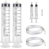 El paquete incluye 2 jeringas de 100 ml con tubo, 2 jeringas de 5 my 2 tapas.