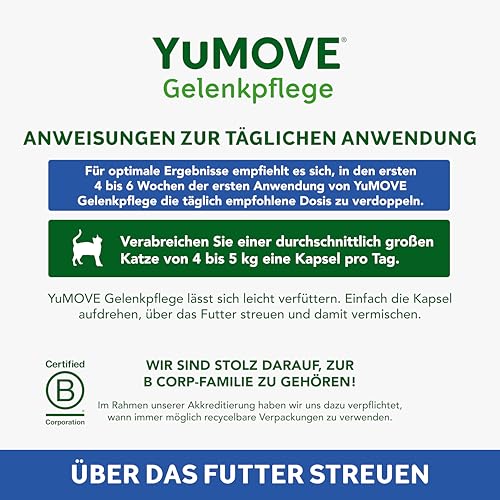 YuMOVE Grünlippmuschel Katze Ab 8 Jahren - 60 Sprinkle Kapseln - 100mg Jede Kapseln Patent Angemeldet ActivEase Grünlippmuschelextrakt - Natürlicher Gelenk Komplex Für Katze & Tägliche Beweglichkeit