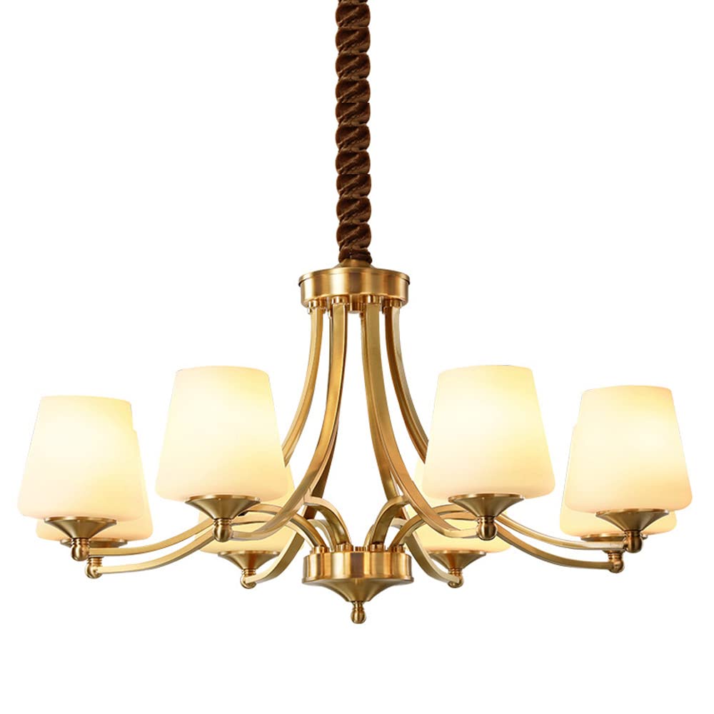 SXECAEPS Modern creative chandelier European Style Creative Vintage Copper Ceiling Lamp American Country Light Hallway Aisle Corridor Brass Glass Pendant 8-light