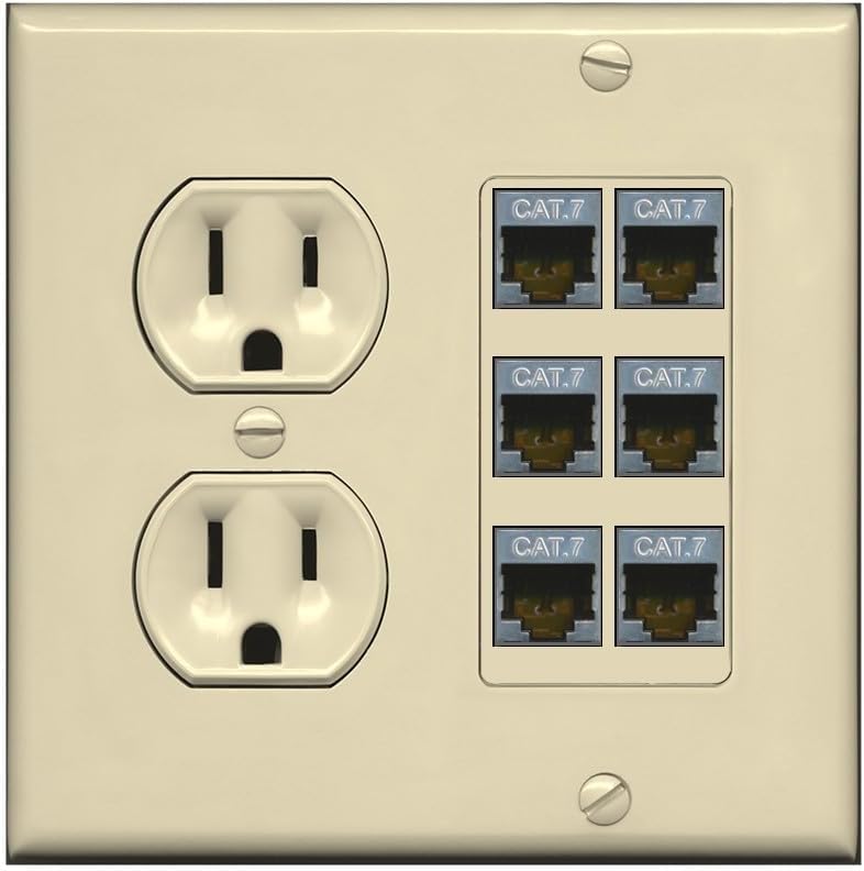 RiteAV 6 Port Cat7 Shielded Ethernet Wall Plate - Round Outlet [Light-Almond]