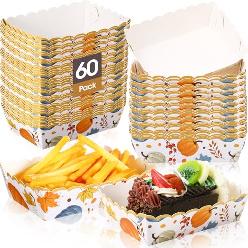 Dunzoom 60 Pcs Watercolor Fall Paper Food Tray Plates Thanksgiving Disposable Food Boat Nacho Popcorn Snack Hot Dog Serving Tray for Autumn Thanksgiving Party Decoration Supply